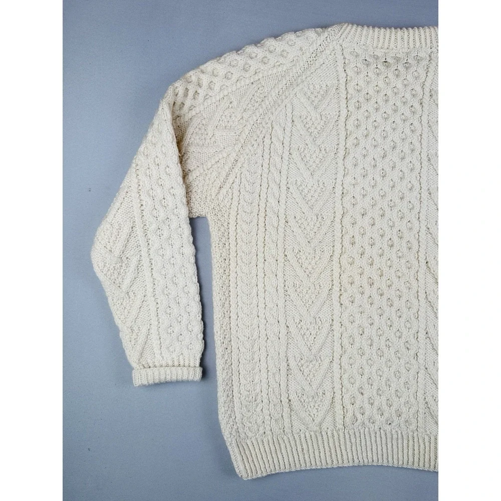 Vintage Carraig Donn Merino Wool Irish Fisherman Cable Knit Sweater L Ireland